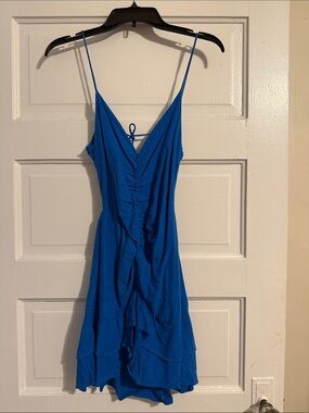 Zara Cobalt Blue Spaghetti Strap Ruffle Dress